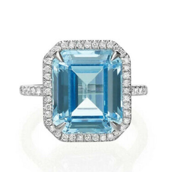 Fashion 925 Silver Ring for Emerald Cut Aquamarine - Picture 8 of 11